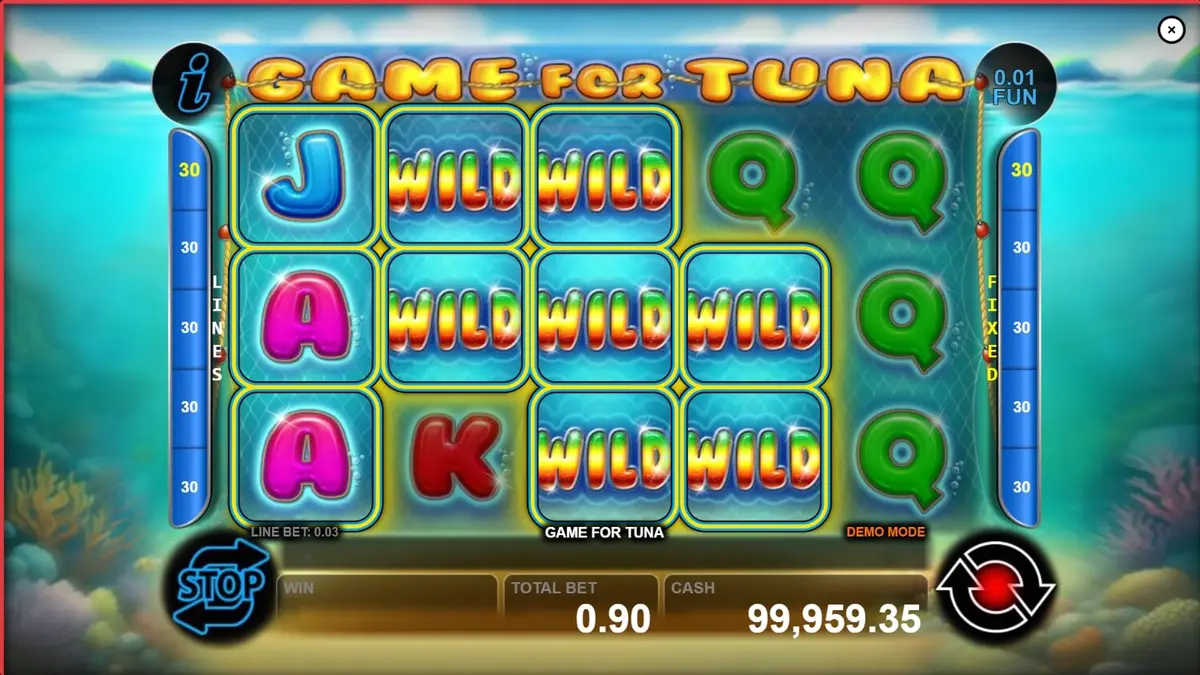 Interface do jogo de slot Game For Tuna com elementos náuticos e oceânicos
