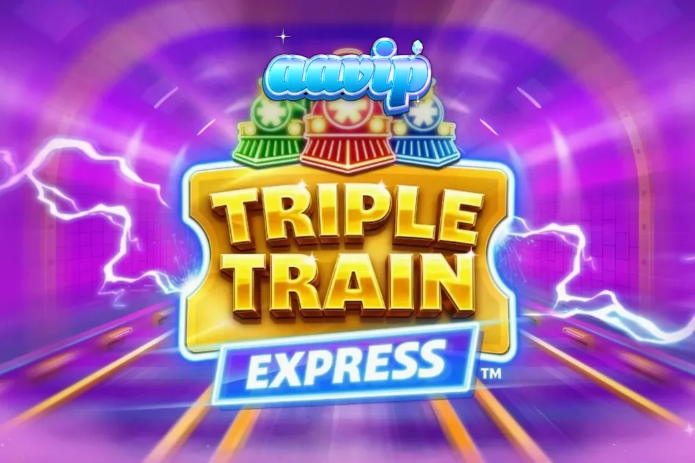 Interface visual do jogo de slot Triple Train Express com trens neon